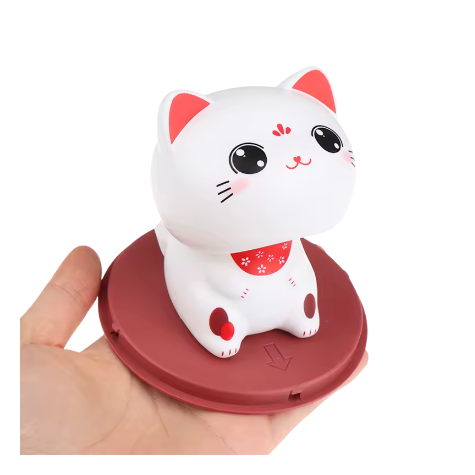Kawaii Wobble Head Fortune Cat - Akys atvertos, 9 cm