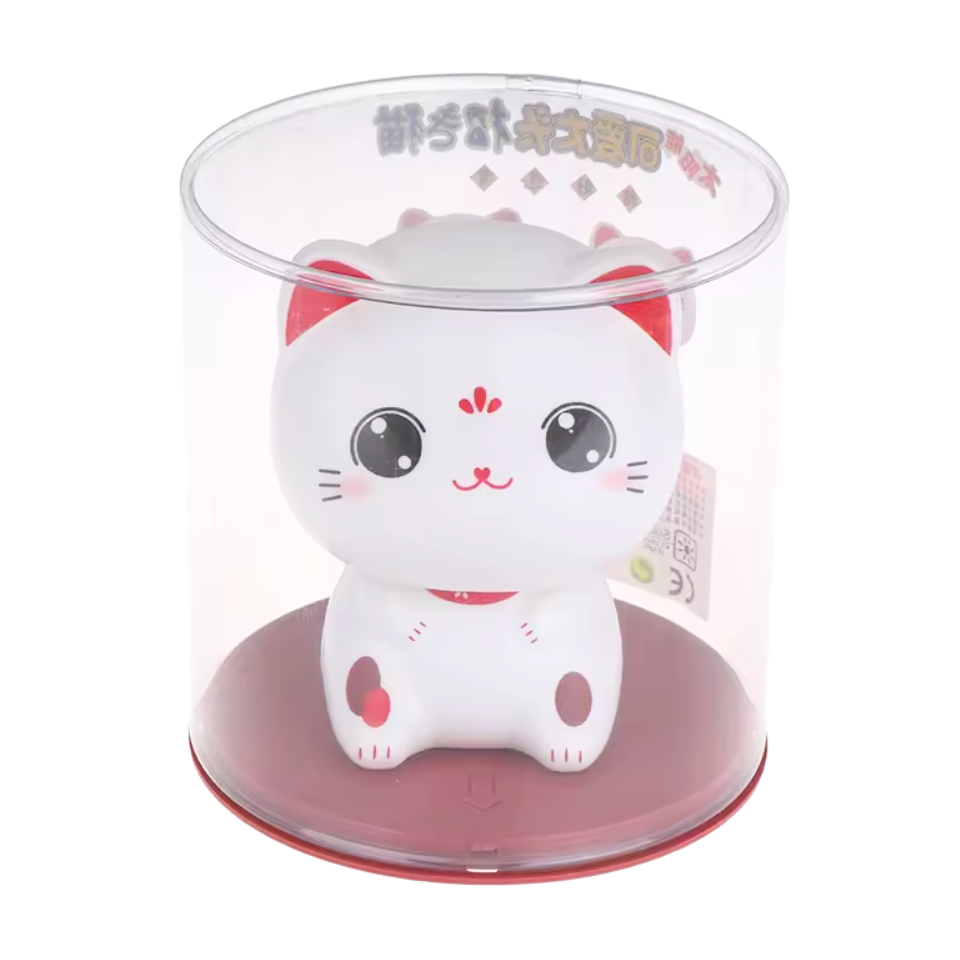 Kawaii Wobble Head Fortune Cat - Akys atvertos, 9 cm