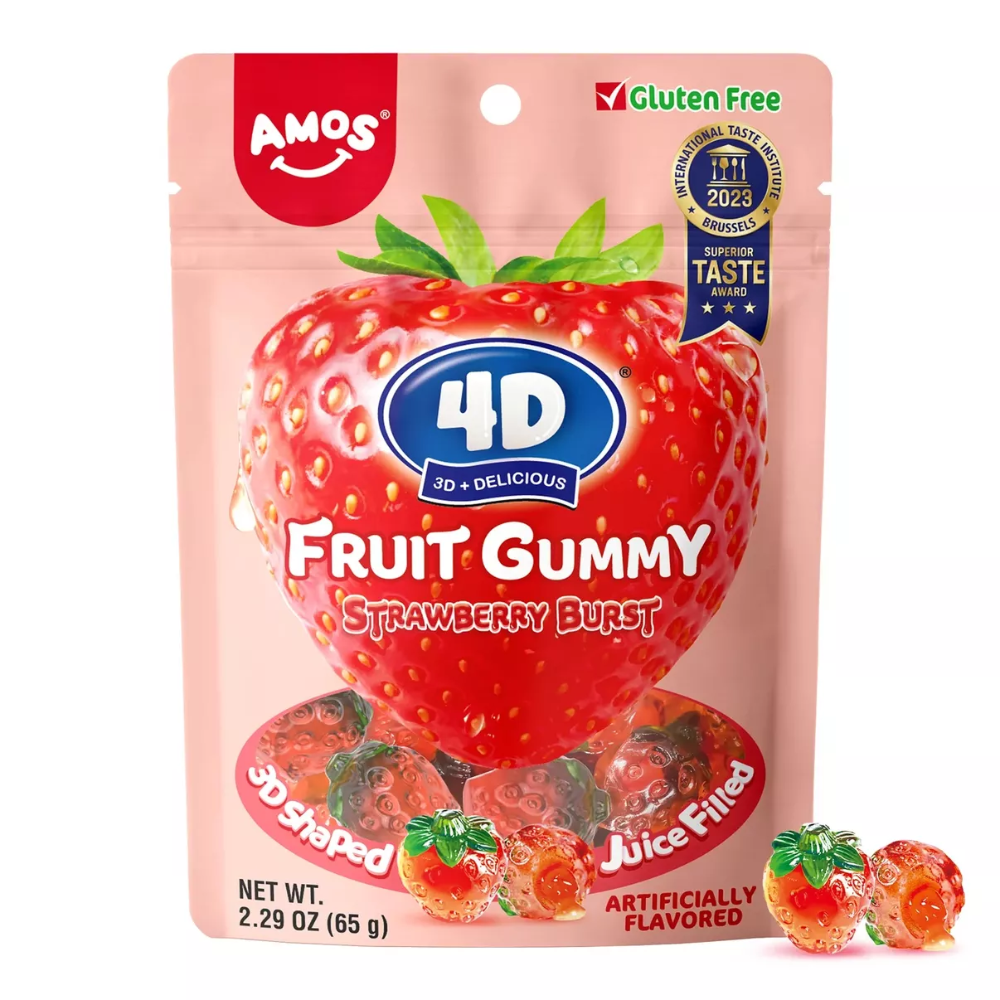 AMOS 4D Fruit Gummy - Strawberry Burst, 65g