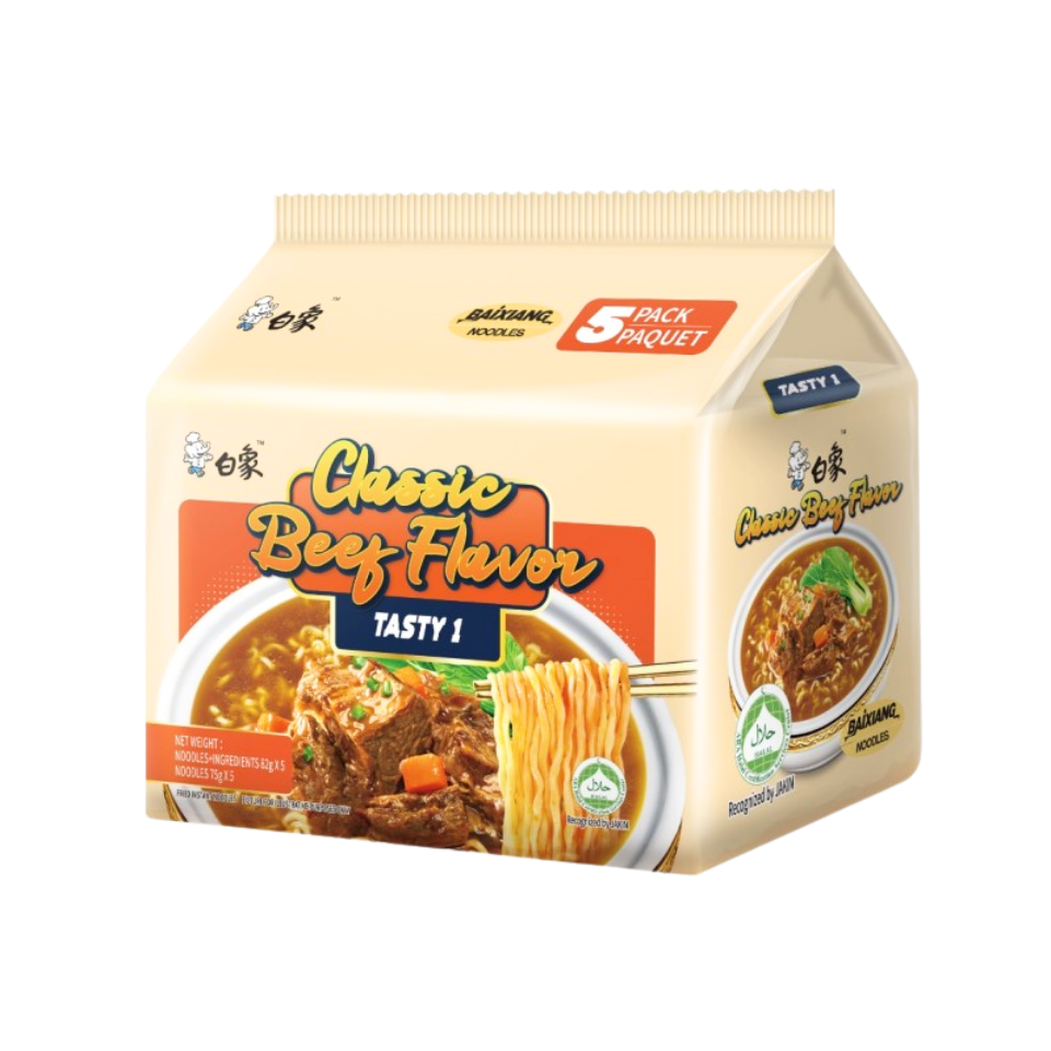 BaiXiang Tasty 1 Instant Noodle - Classic Beef Flavour, 410g(82g x 5)