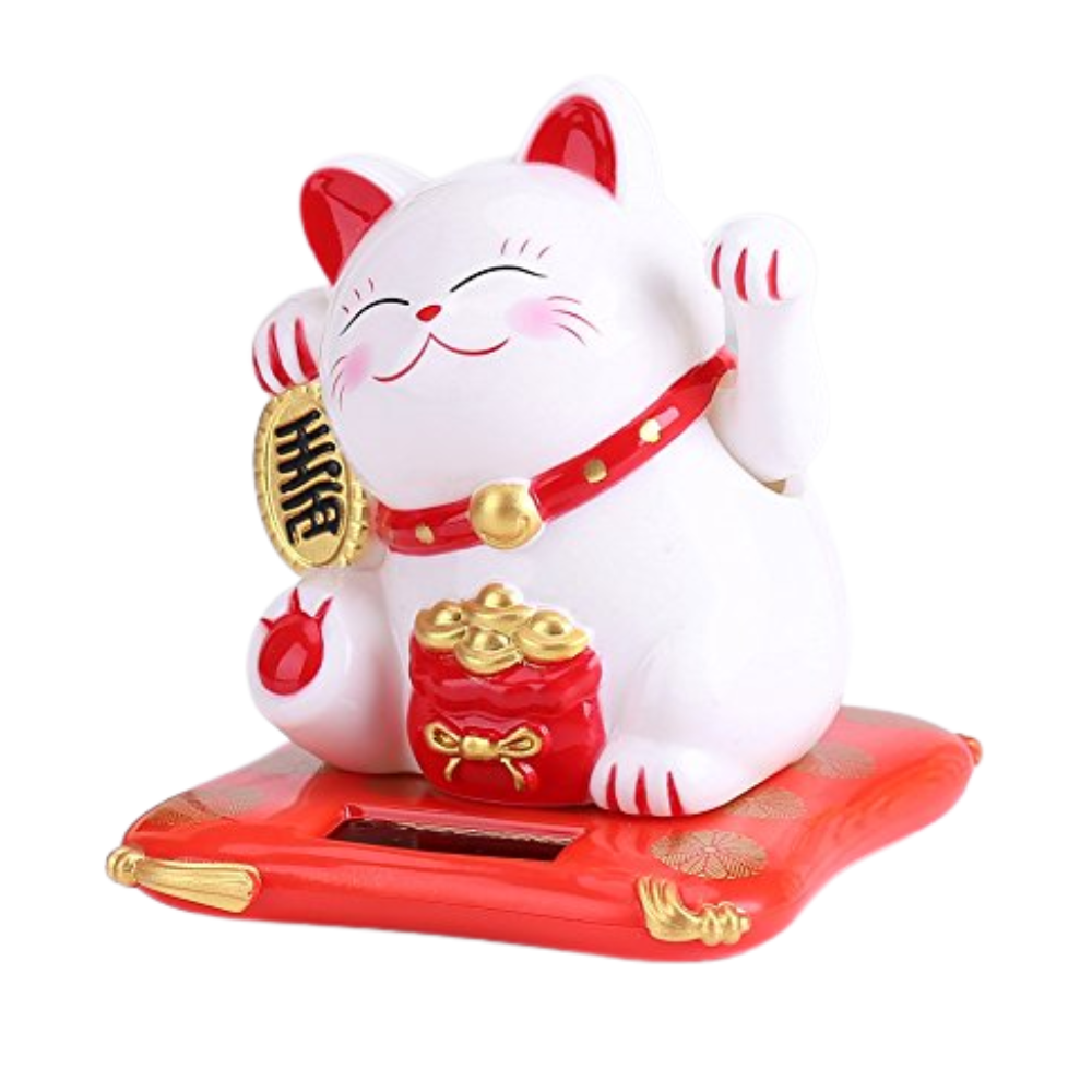 Fortune Cat White Solar 10.5cm, 1pc