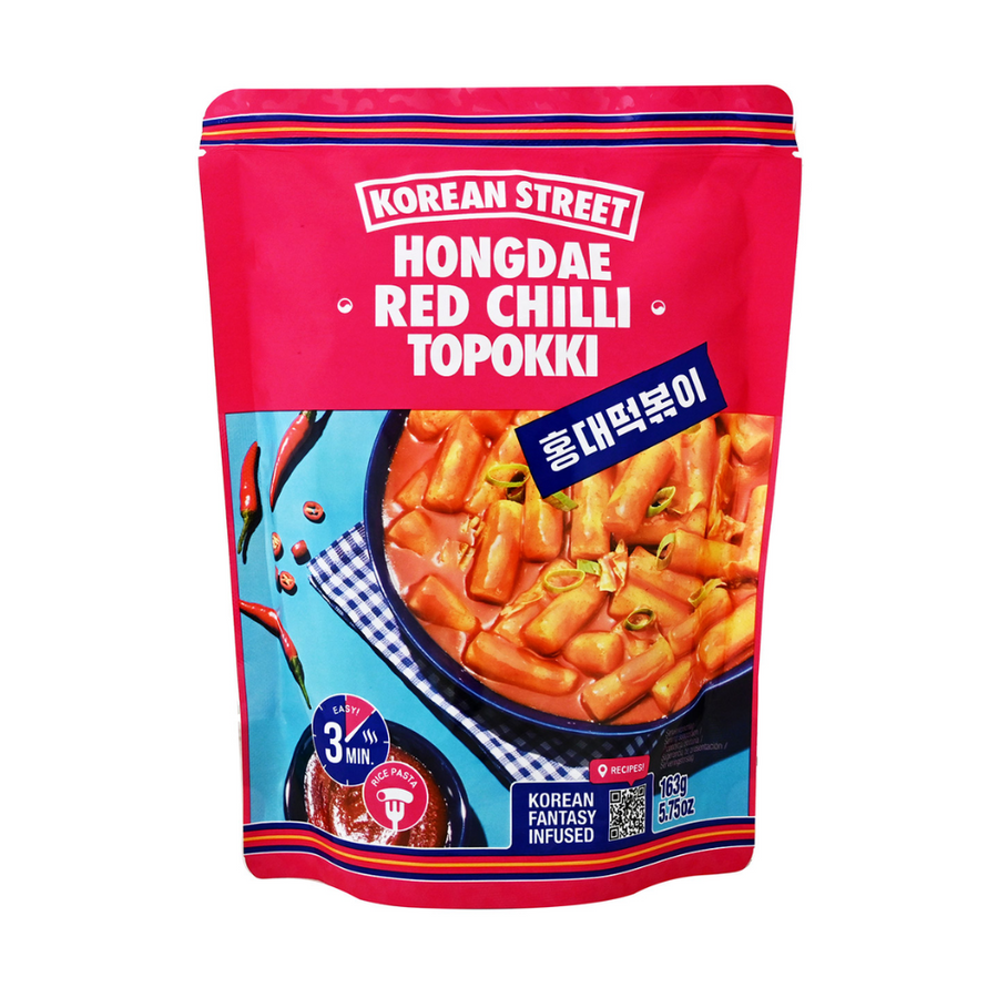 Korean Street Hongdae Red Chilli Topokki Instant Rice Cakes - Sweet & Spicy, 163g